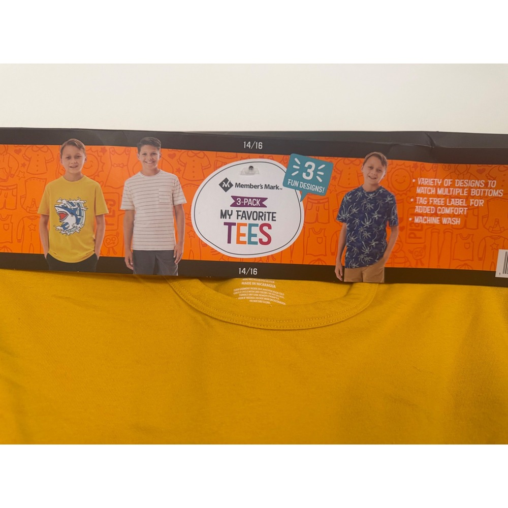 Member's Mark‎ Boys 3-Pack My Favorite Tees Shark Stripe Palm Size 14/16 XL NEW